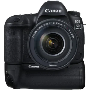 Батарейный блок Canon BG-E20 для камер EOS 5D Mark IV и EOS R, поддерживающий два аккумулятора LP-E6 для увеличения времени съемки.